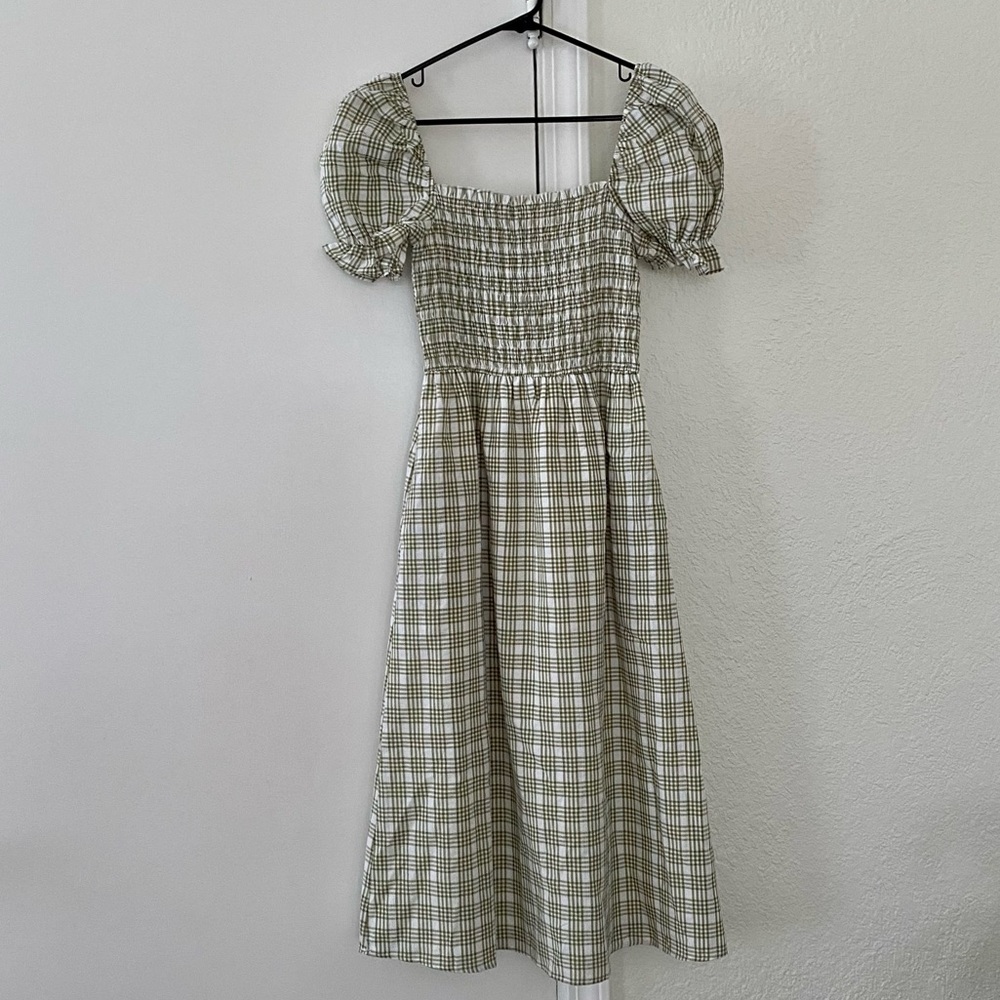 Gingham Smocked Puff Sleeve Midi Dress